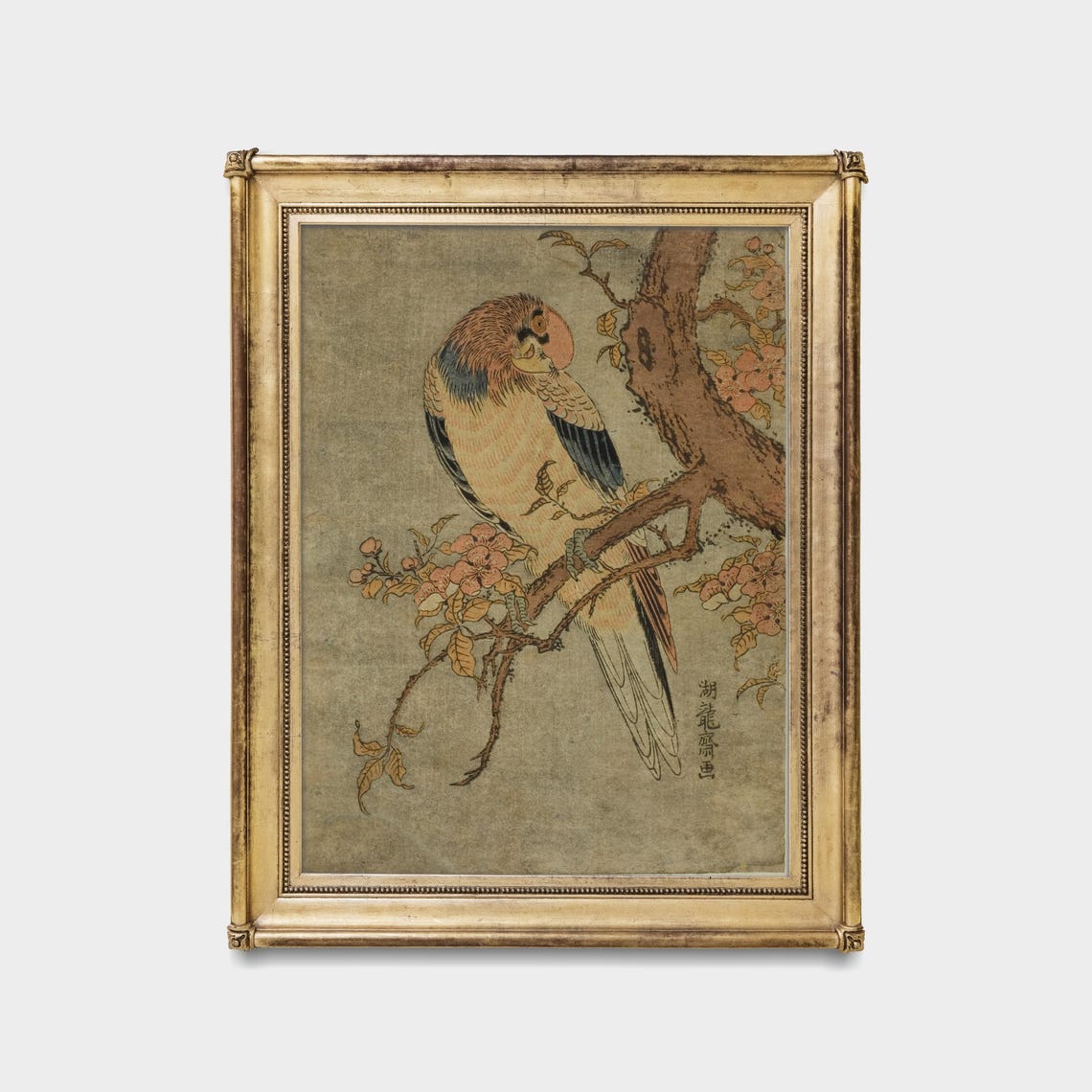 Japanese Woodblock Parrot on Flowering Branch Vintage Bird Poster - Image 4