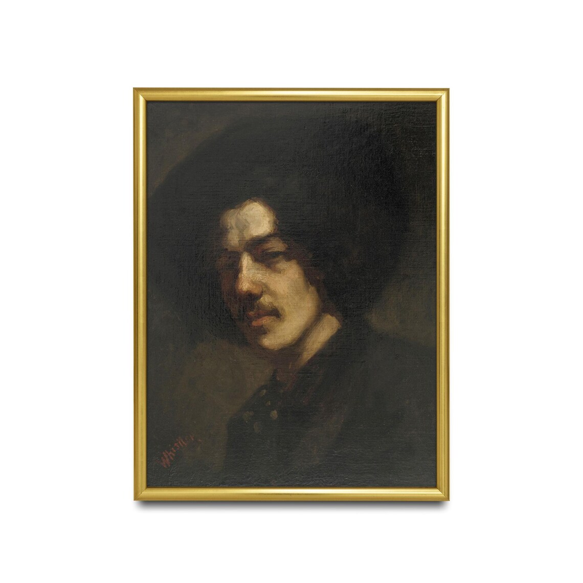 Dark Oil Portrait Of A Man In A Hat By Whistler Vintage Poster - Image 2