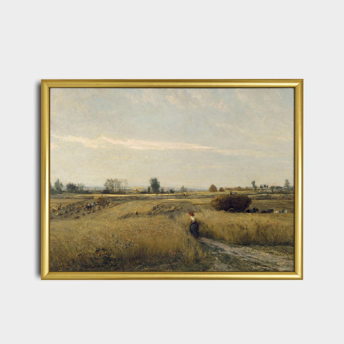 Golden Wheat Harvest with a Loaded Hay Cart Vintage Farm Poster - Image 2