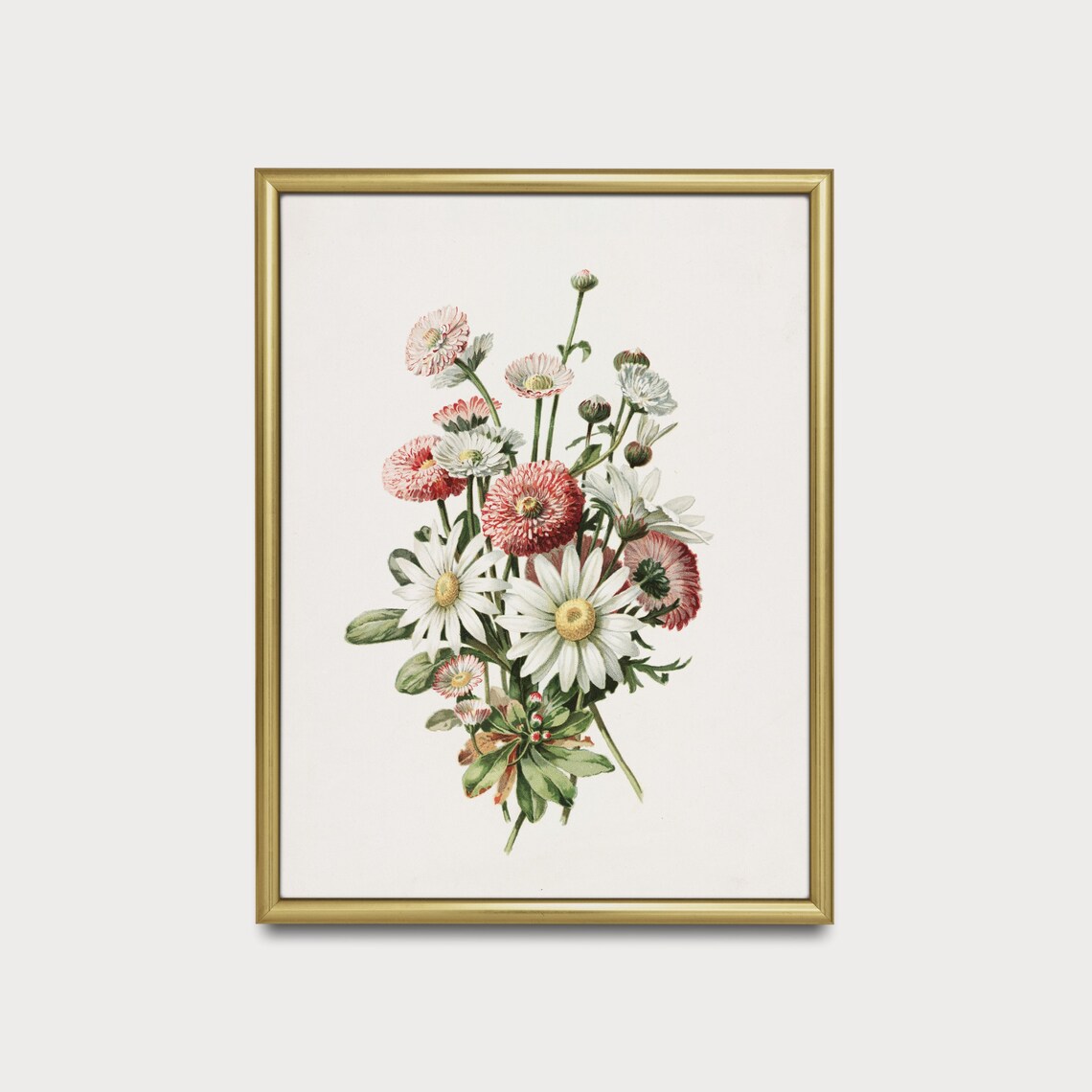 White Daisies And Pink Pompons Vintage Botanical Bouquet Floral Poster - Image 5
