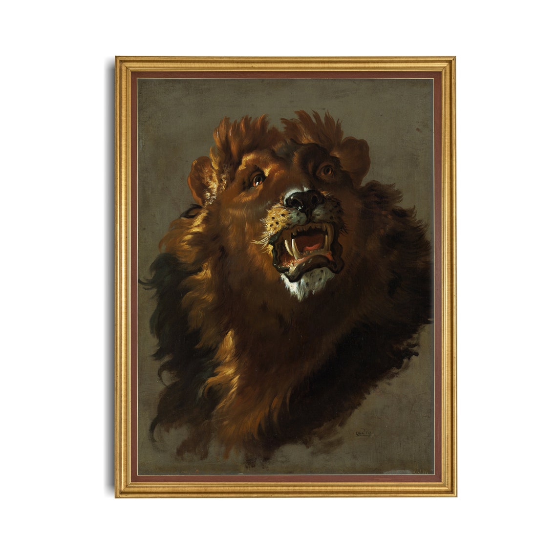 Roaring Lion Head Study in Dark Baroque Painting Style Poster - Image 4