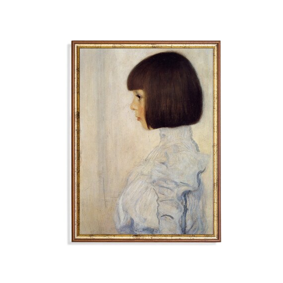 Profile Portrait of a Young Girl with a Dark Bob Vintage Art Poster
