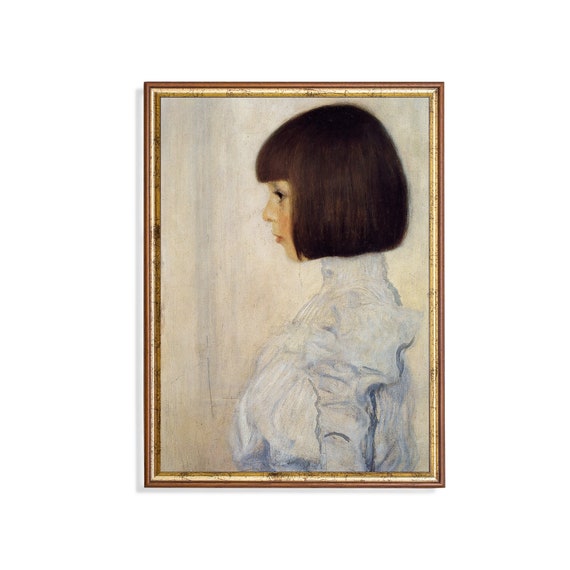 Vintage Young Girl Portrait, Oil-Painting Art Print