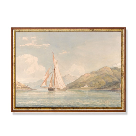 Mailed Print Vintage Sailing Boat Painting Antique Watercolor Seascape Art Print And Ship Nautical Decor Neutral Coastal Print