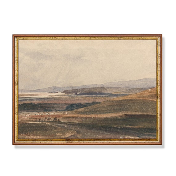 Vintage Landscape Painting Antique Country Landscape Moody Rustic Fine Print Wall Art Farmhouse Decor