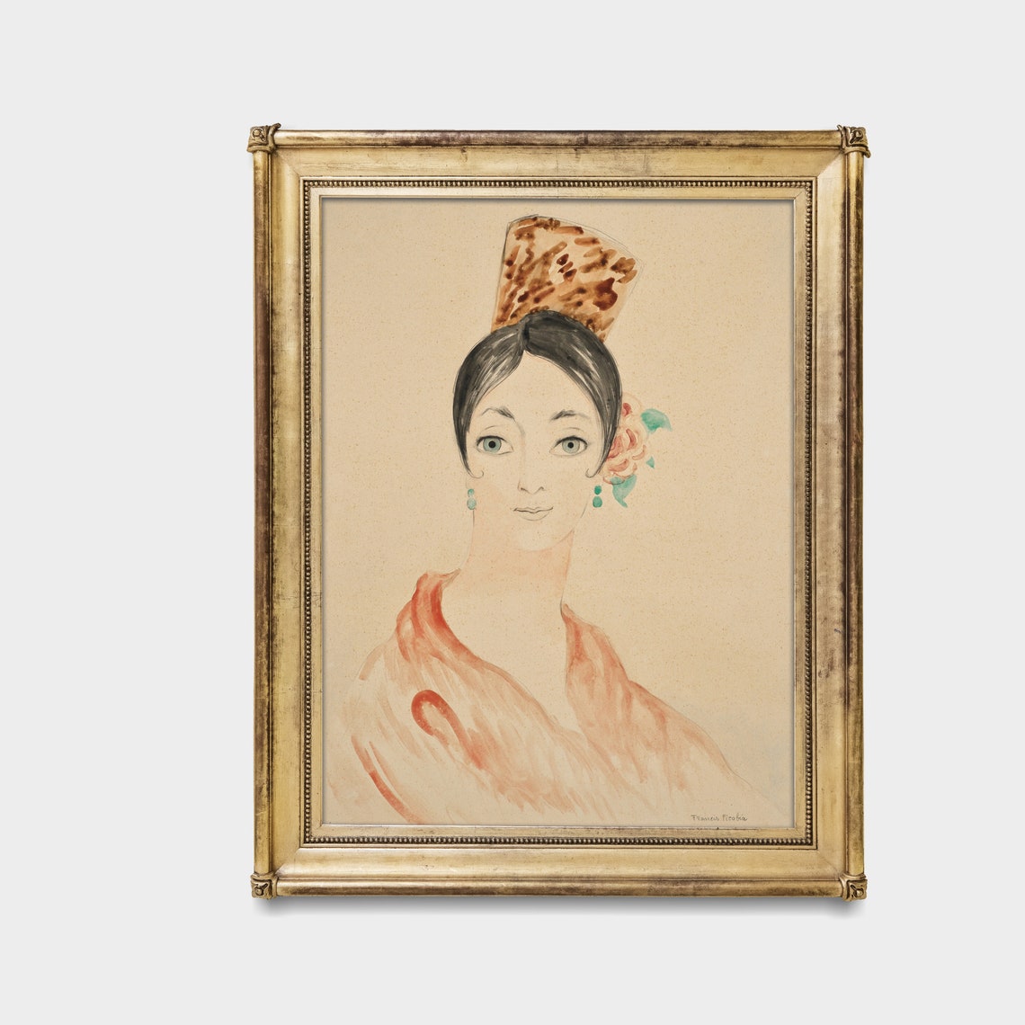 Watercolor Lady with Tortoiseshell Comb and Rose in Hair Poster - Image 5