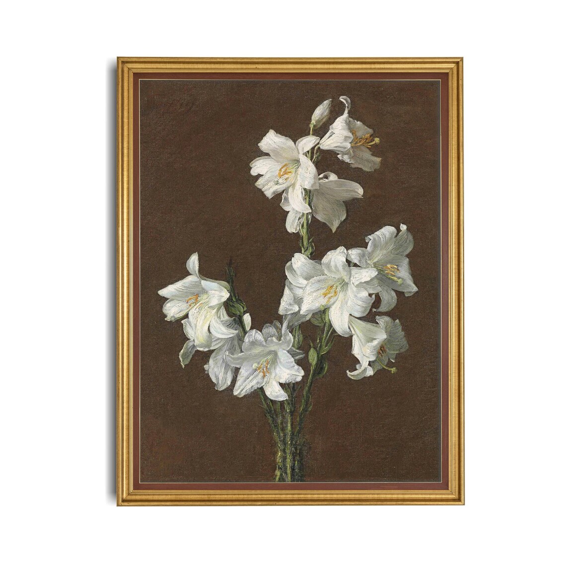 Lis Blancs White Lilies Antique Floral Still Life Art Poster - Image 3
