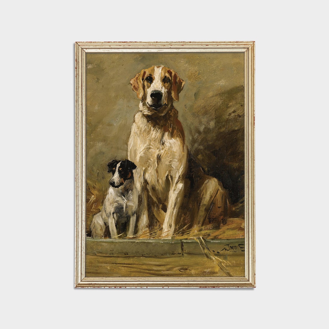 Large Hound and Small Terrier Antique Dog Painting Portrait Poster - Image 2