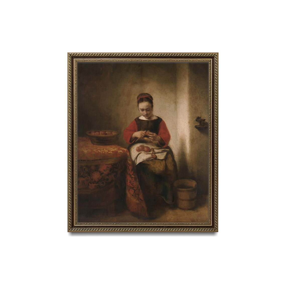 Nicolaes Maes Young Woman Peeling Apples 1655 Dutch Baroque Poster - Image 3
