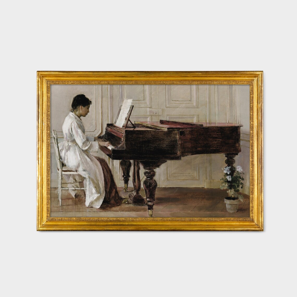 Woman Playing a Grand Piano in a Sunlit Danish Interior Painting Poster - Image 3