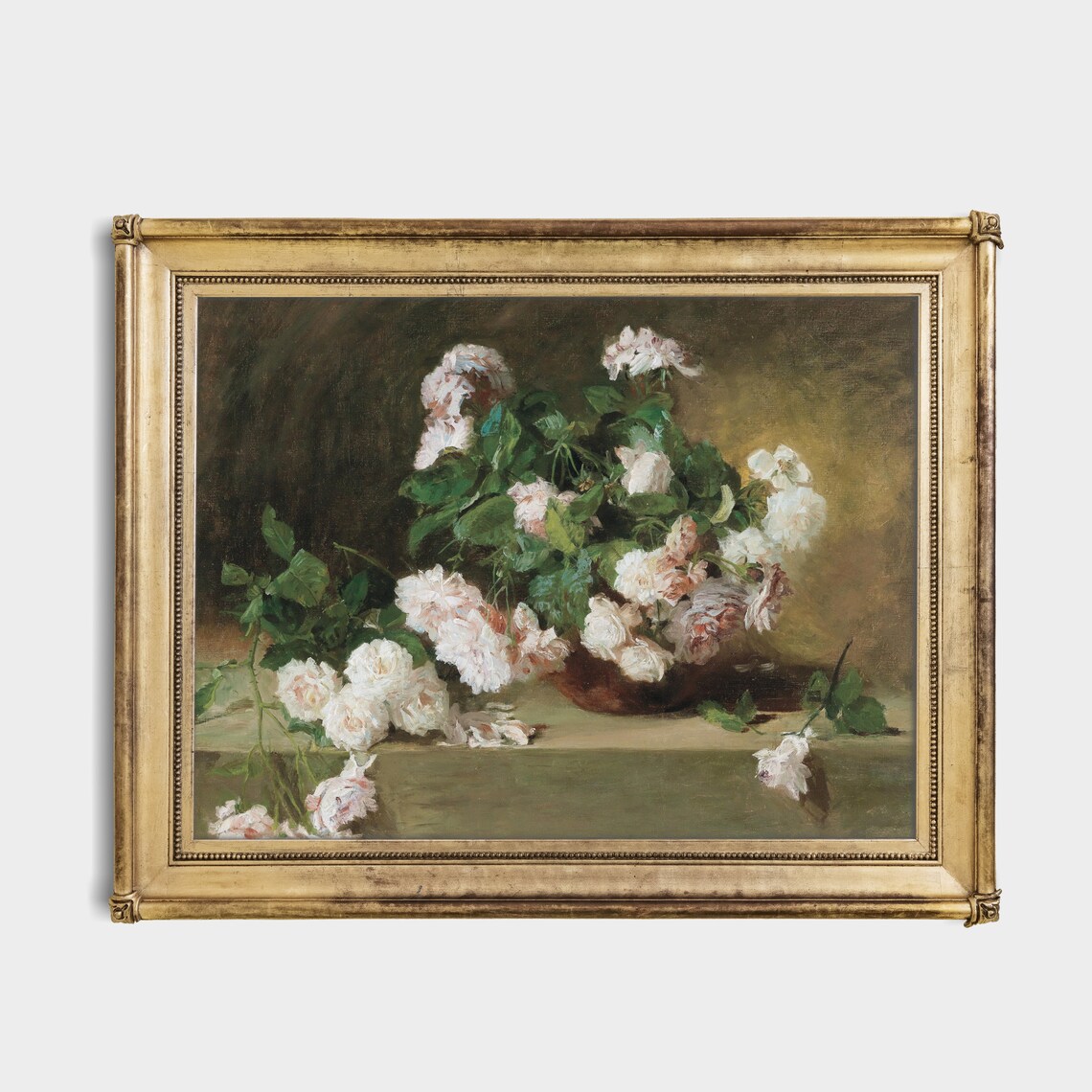 White Roses in a Bowl Antique Floral Still Life Painting Poster - Image 4