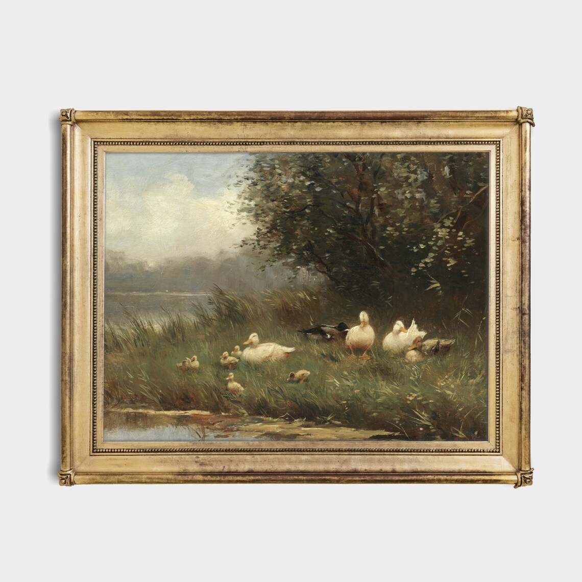 Vintage Duck and Ducklings Painting, Rustic Bird Print - Image 2