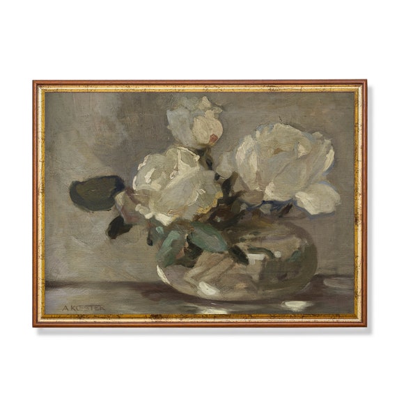 Still Life With Rose, Vintage Rustic Wall Art Print