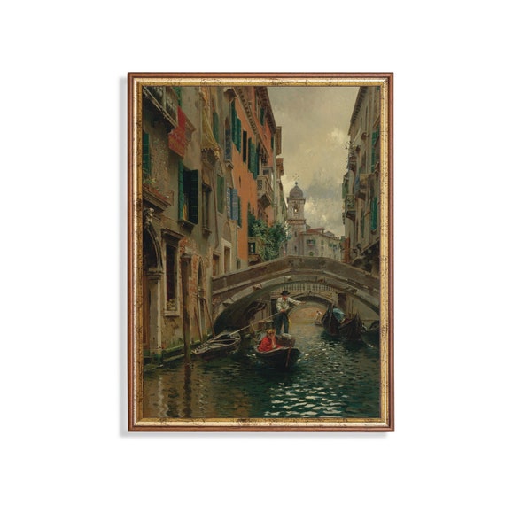 Mailed Print Vintage Venice Painting Antique Canal Print Moody Rustic Artwork Printed And Shipped Italian Cityscape Landscape