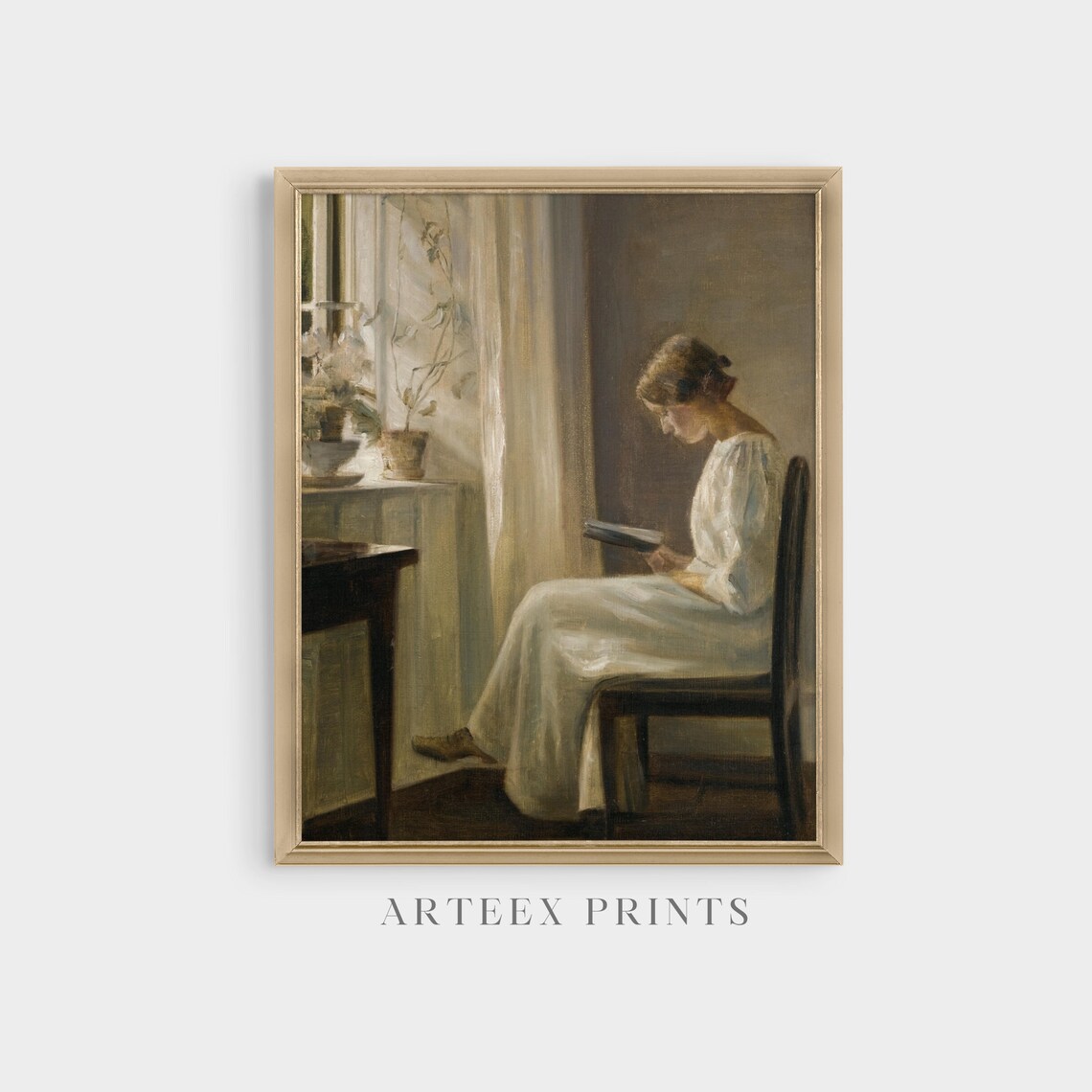 Woman Reading Book, Vintage Danish Interior Portrait - Image 3