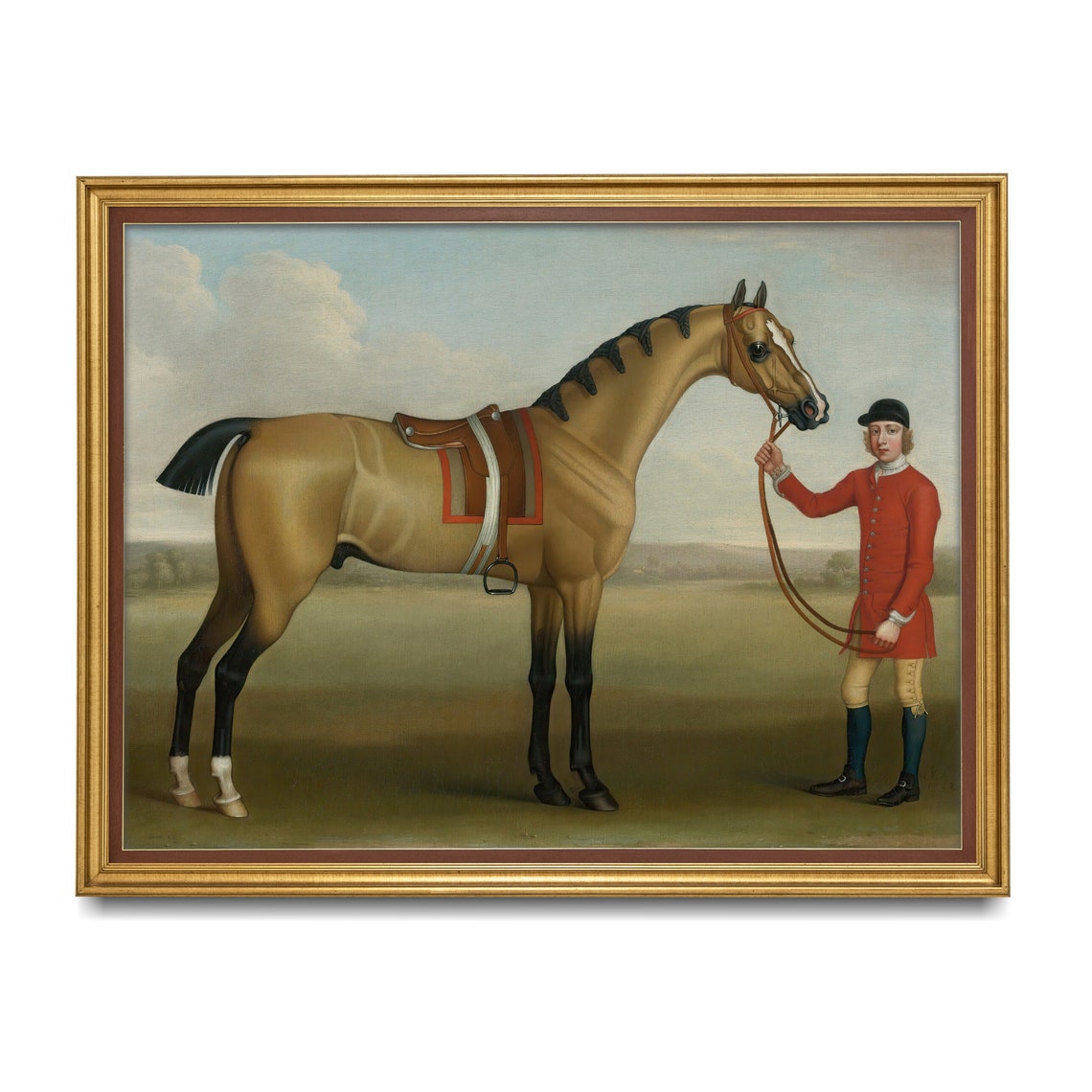Tan Hunter Horse With Groom in Red Coat Vintage Equestrian Poster - Image 3