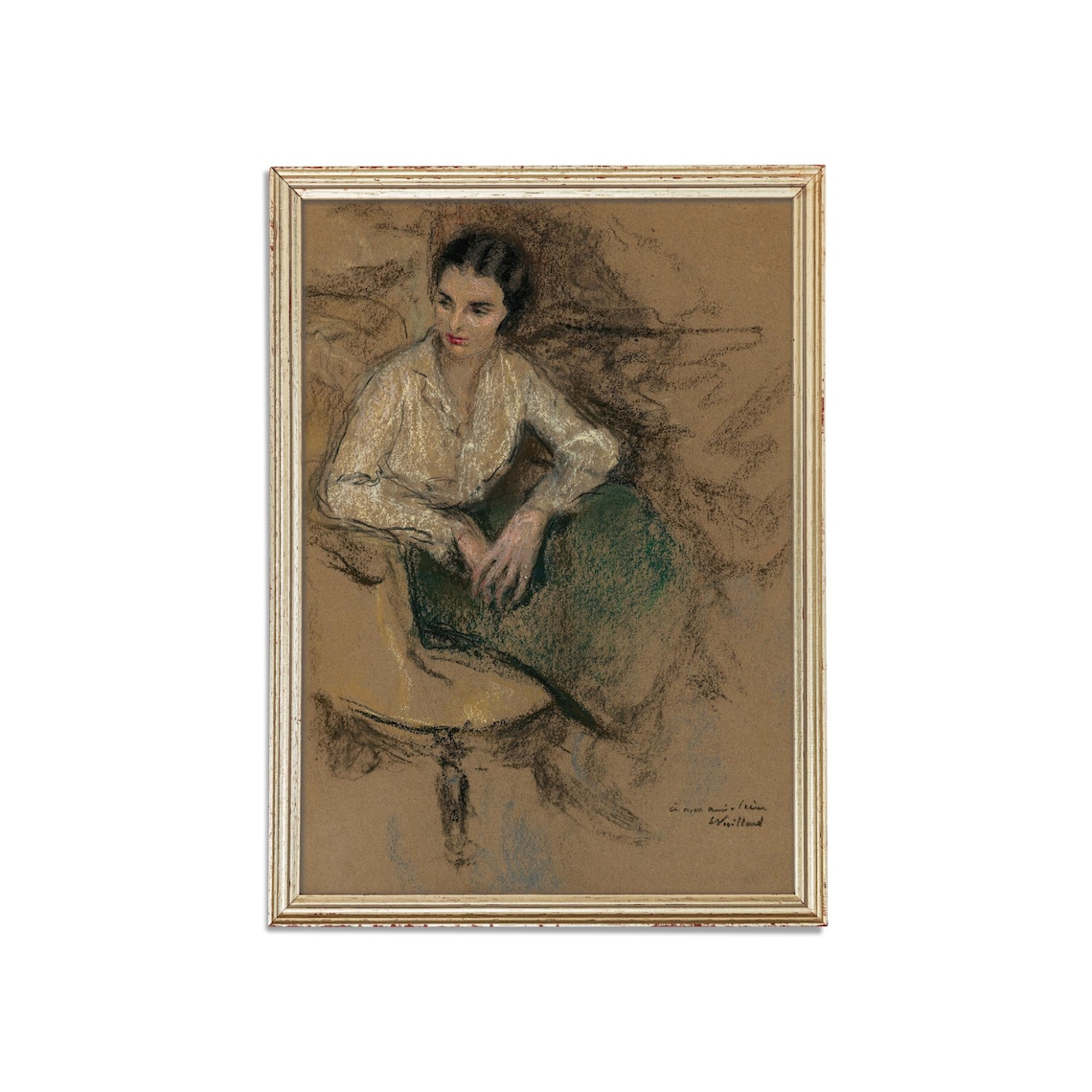 Seated Woman Charcoal Sketch Study Signed Edouard Vuillard Poster - Image 3