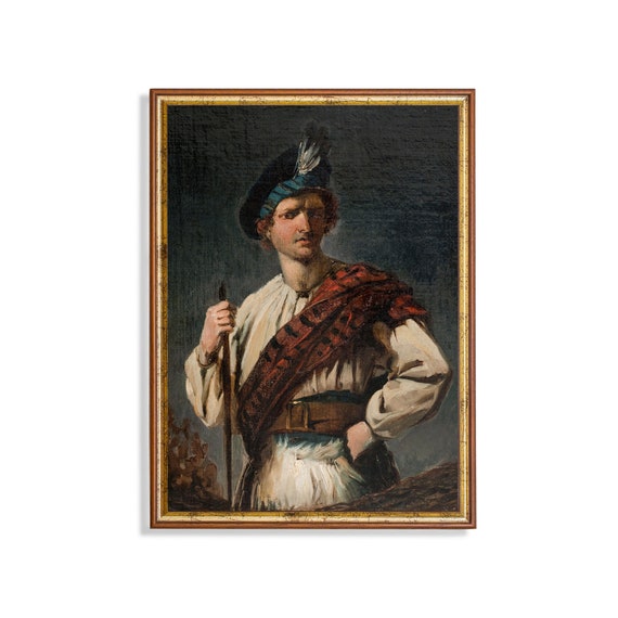 Vintage Portrait Painting Antique Man Portrait Moody Rustic Print Wall Art 18th Century Fine Art Print