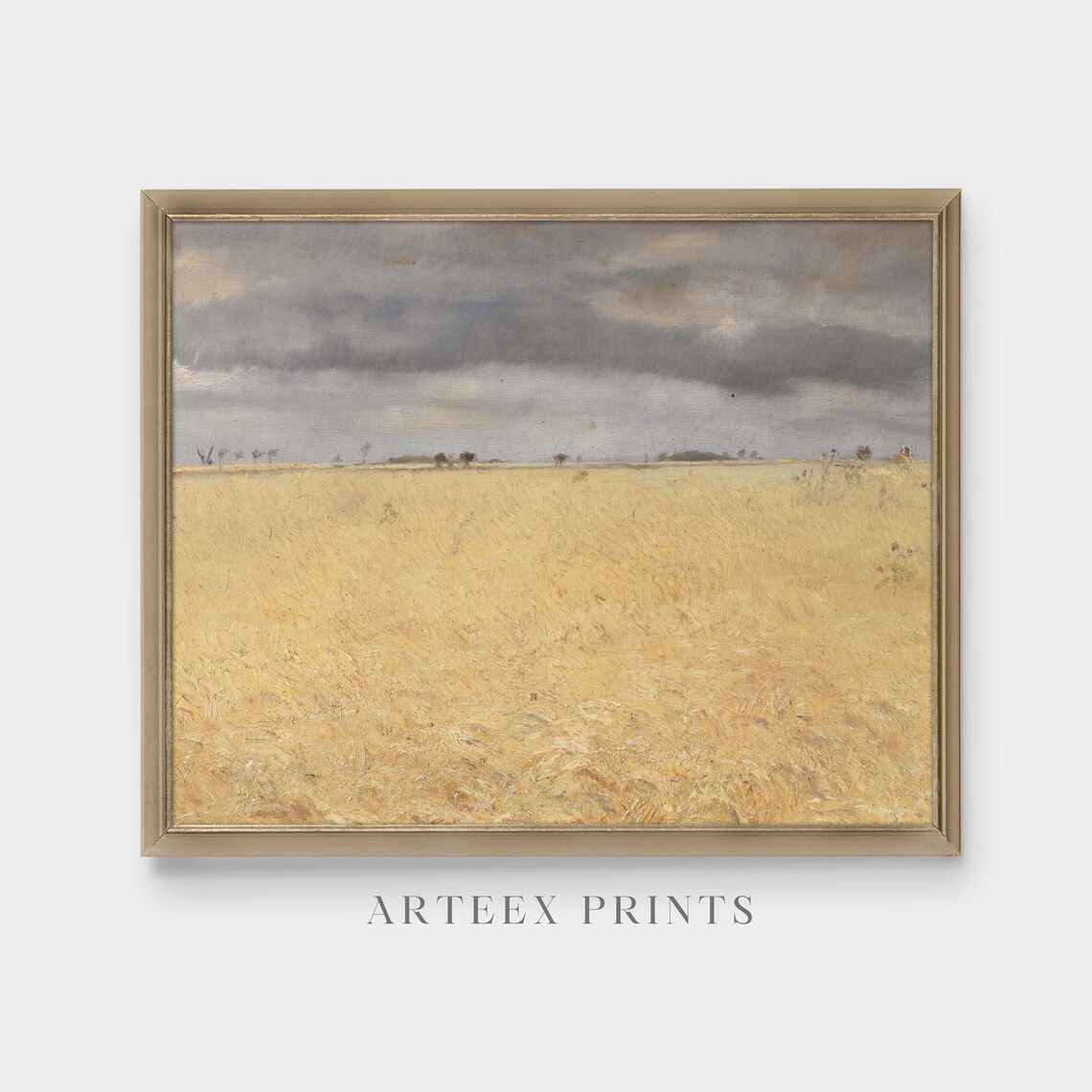 Golden Wheat Field under Stormy Sky Vintage Landscape Painting Poster - Image 4