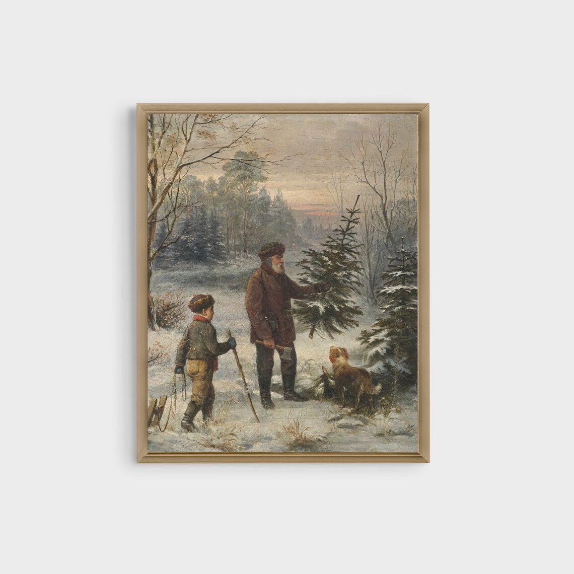 Vintage Winter Forest Father and Son Art Print - Image 3