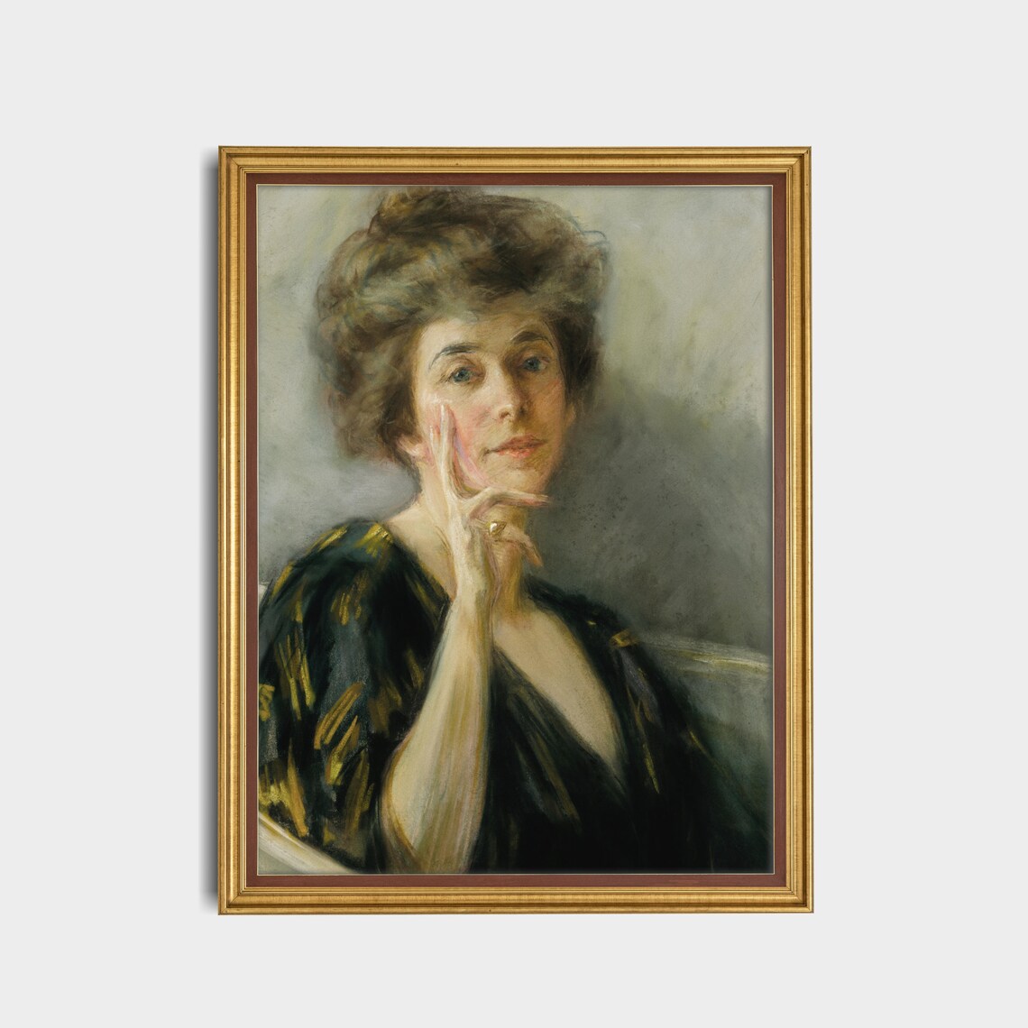 Pensive Woman in a Black Dress Antique Pastel Portrait Poster - Image 5