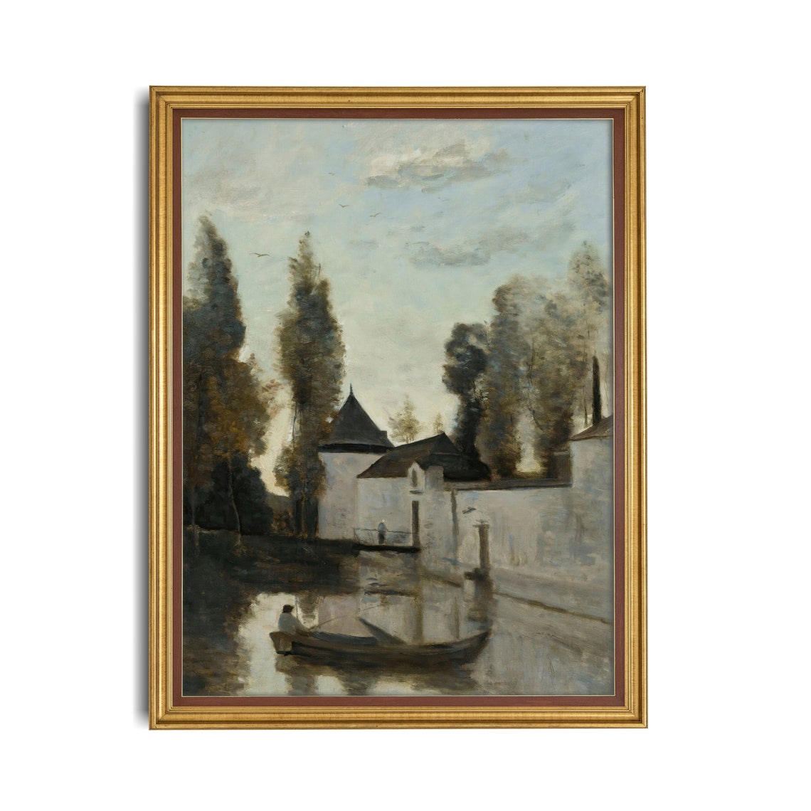 Quiet Riverside Mill Vertical Vintage Landscape Painting Water Poster - Image 2