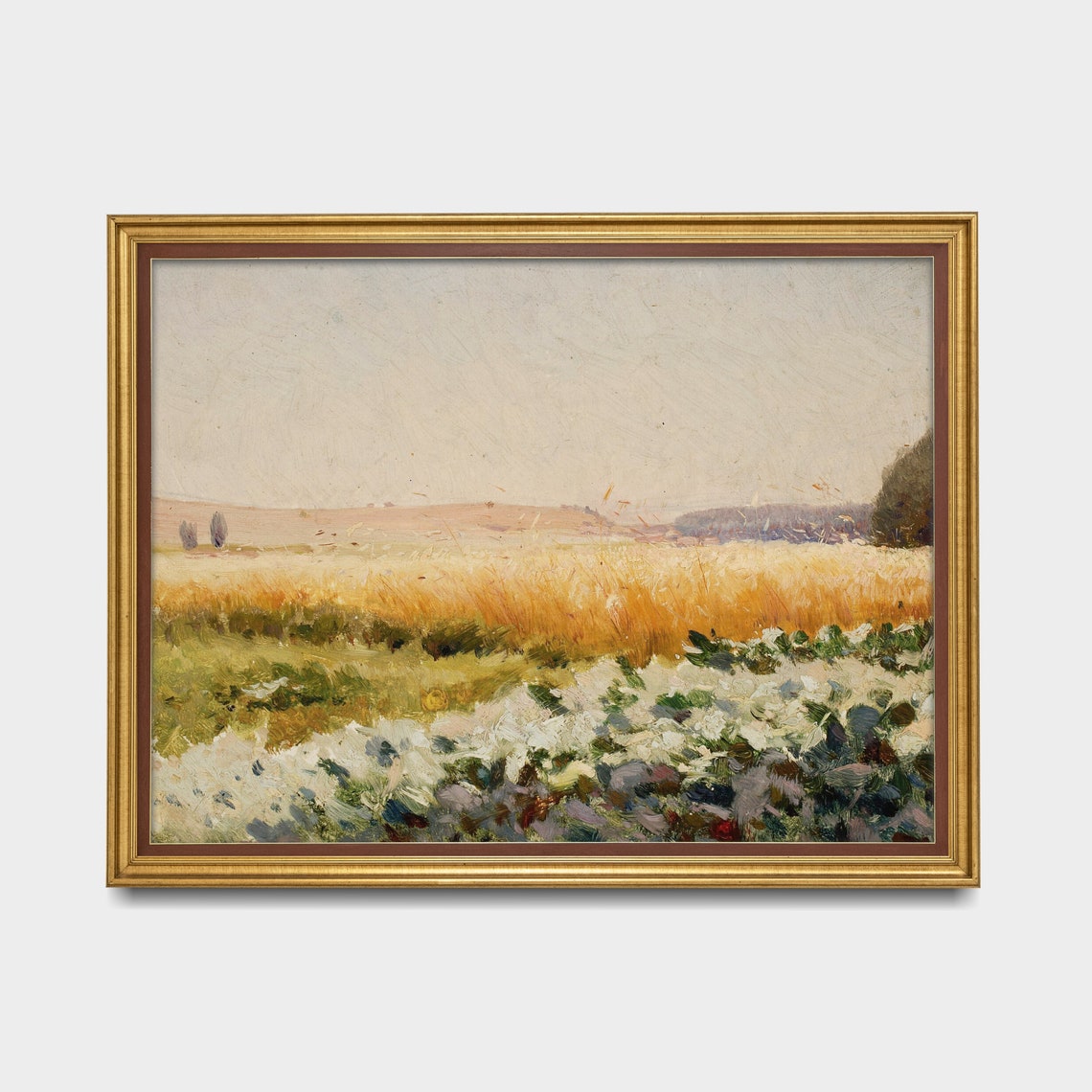 Golden Wheat Field at Sunset With Wildflowers Landscape Poster - Image 5