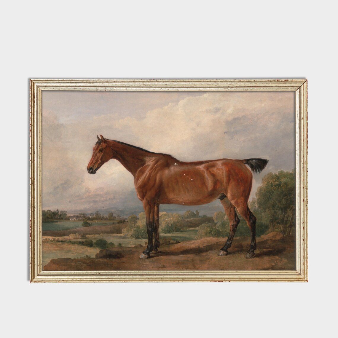 Bay Horse Standing in Rolling Green Hills Antique Equestrian Poster - Image 2