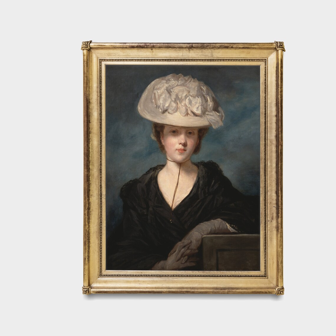 Lady in Black Dress with White Feathered Hat Vintage Portrait Poster - Image 3