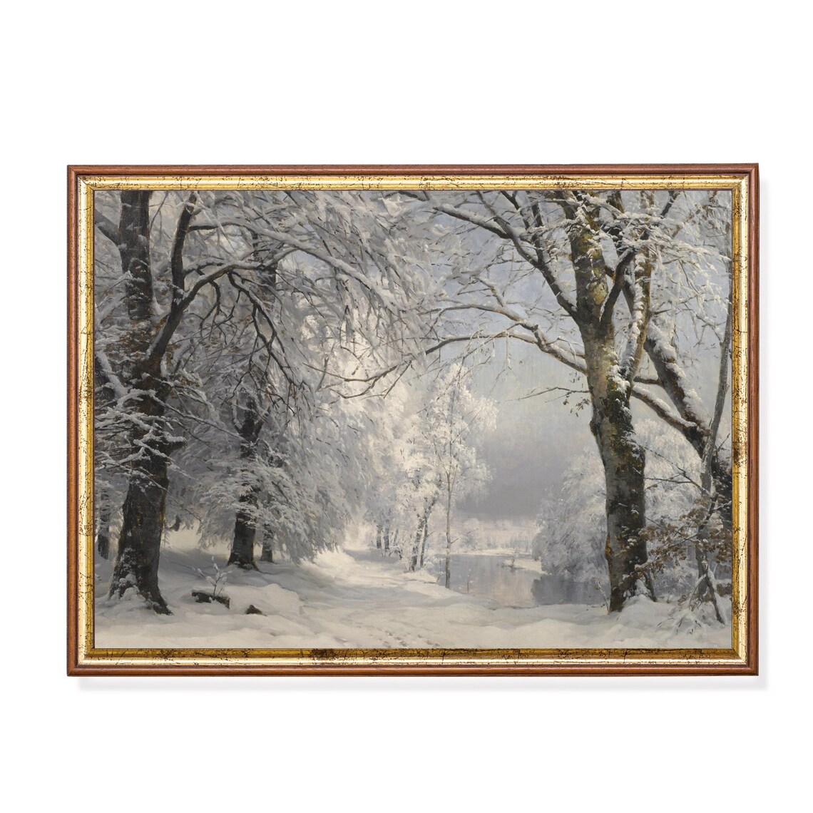 Vintage Winter Landscape Painting, Rustic Scene Art Print