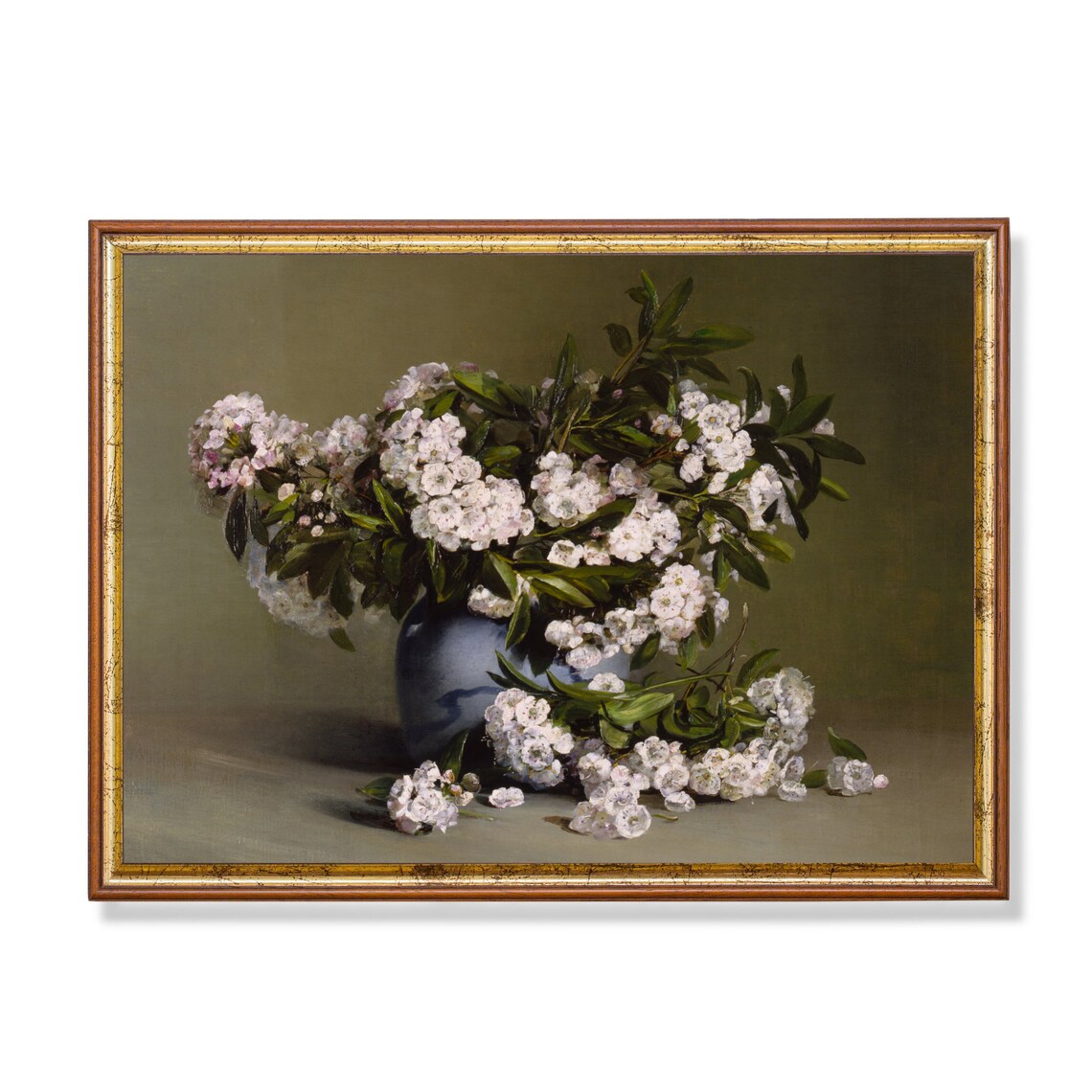 White Blossom Branches In Blue Vase Vintage Floral Still Life Poster