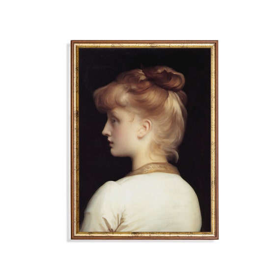 Vintage Portrait Painting Antique Girl Portrait Moody Rustic Print Wall Art 19th Century Fine Art Print