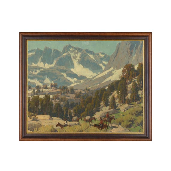 Printed And Shipped Vintage Landscape Painting Antique Mountain Print Rustic Nature Art Farmhouse Decor Fine Art Physical Prints