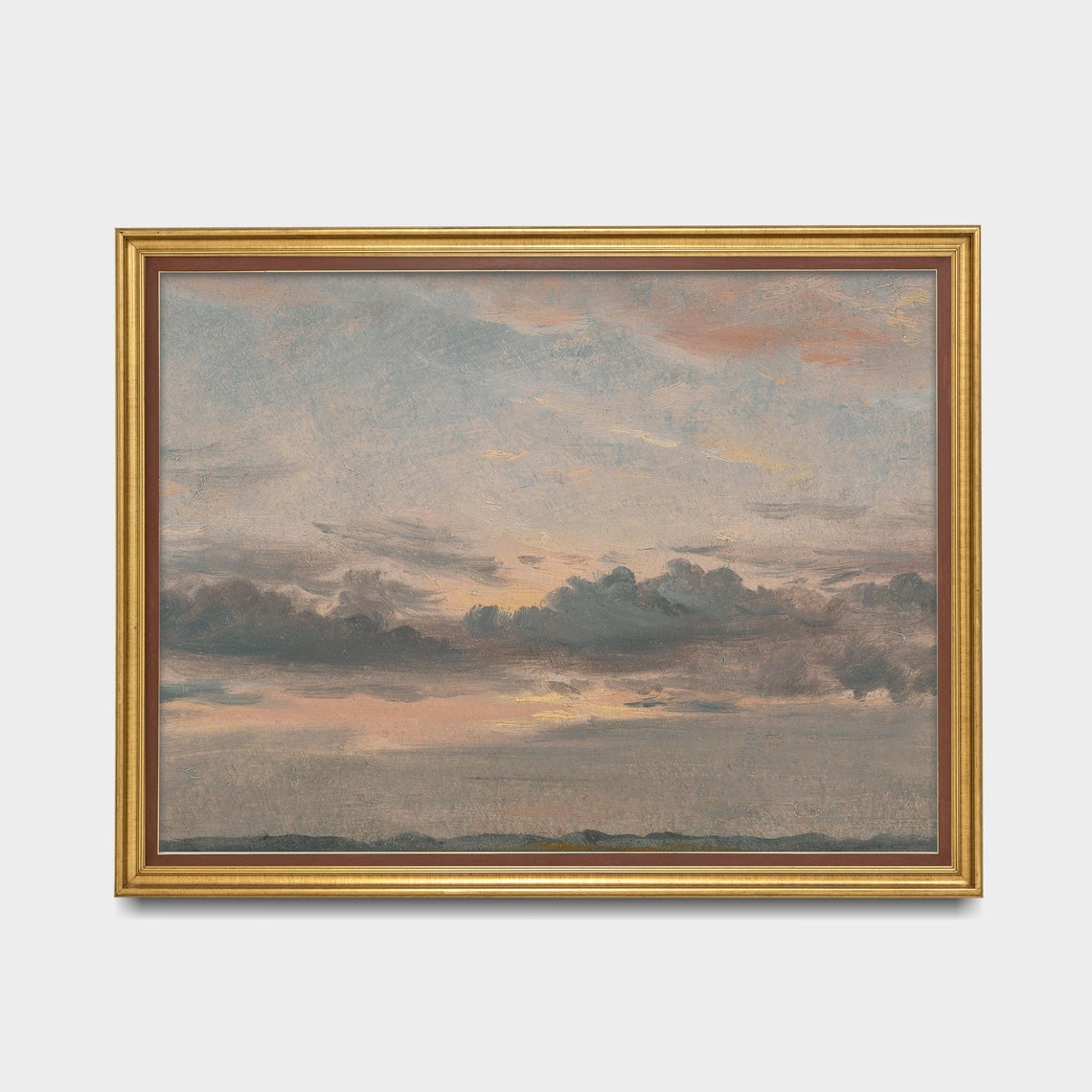 Pink Sunset Cloud Study Over the Horizon Antique Sky Painting Poster - Image 3