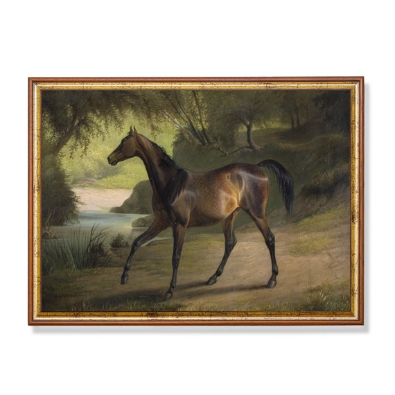 Printed And Shipped Vintage Horse Painting Antique Equestrian Print Farmhouse Animal Art Moody Rustic Fine Art Physical Prints