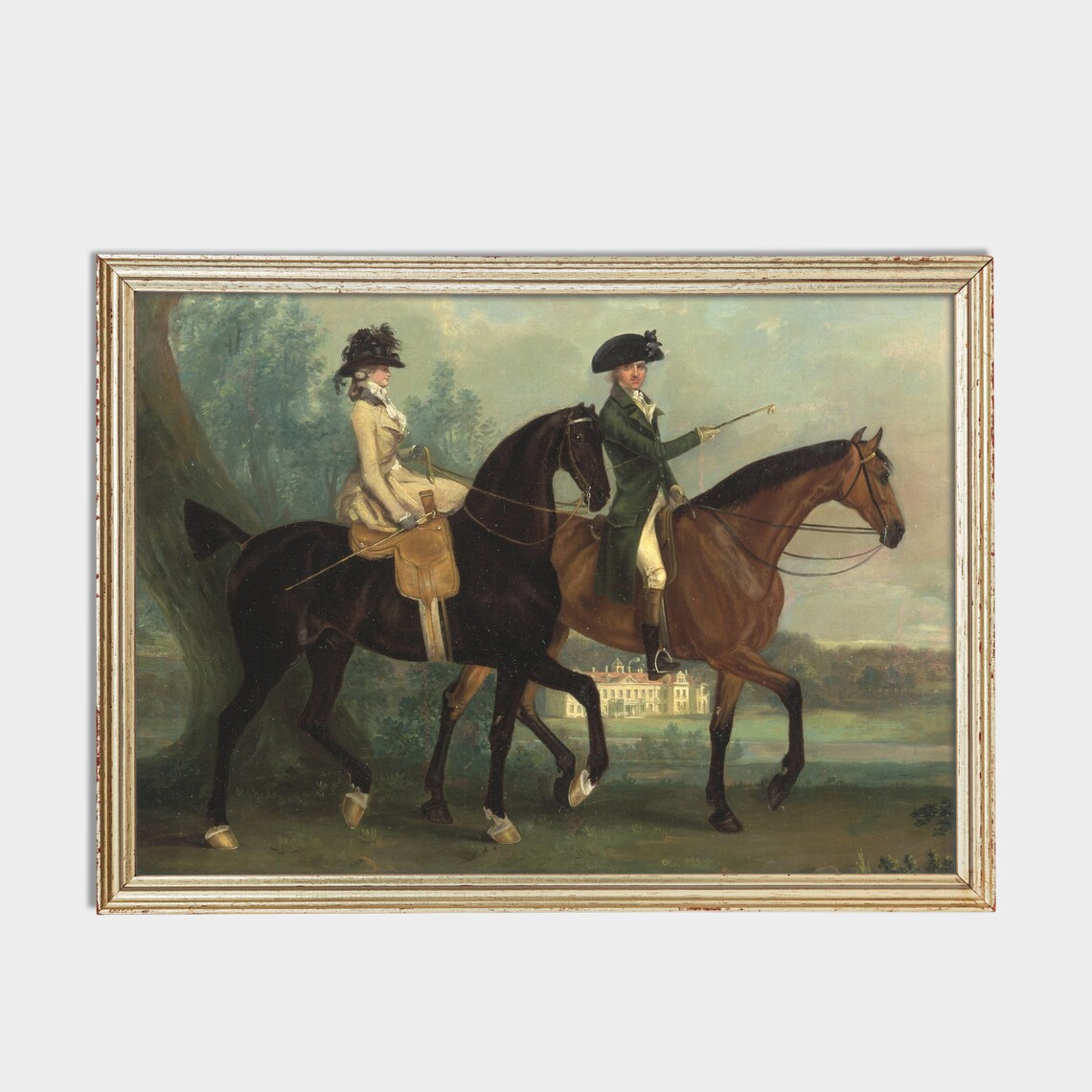 Couple on Horseback Before a Country House Vintage Equestrian Poster - Image 2