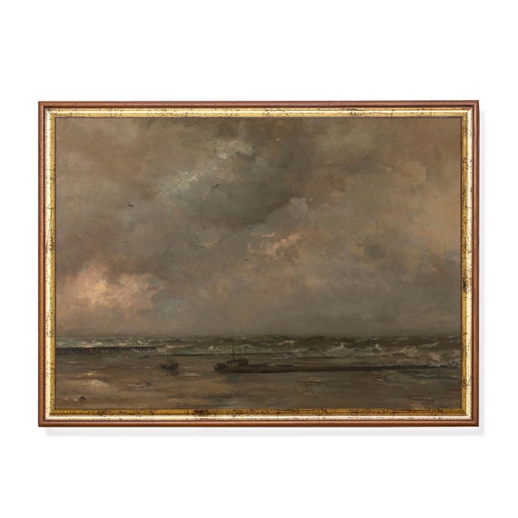 Print And Ship Vintage Seascape Painting Antique Ocean Print Moody Rustic Art Mailed Print Coastal Decor Fine Art Print