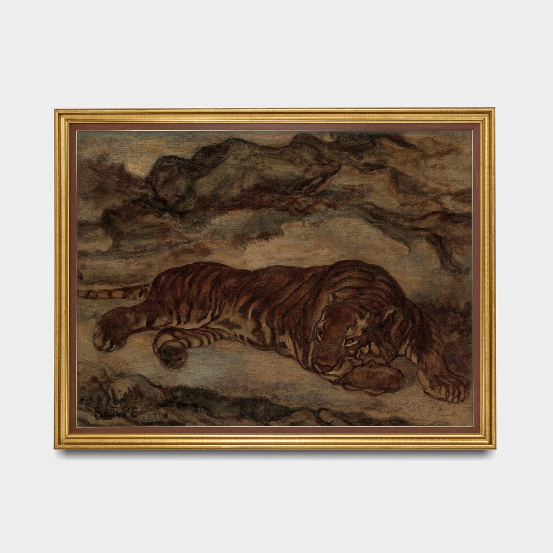 Dark Moody Resting Tiger Vintage Wildlife Oil Painting Poster - Image 3
