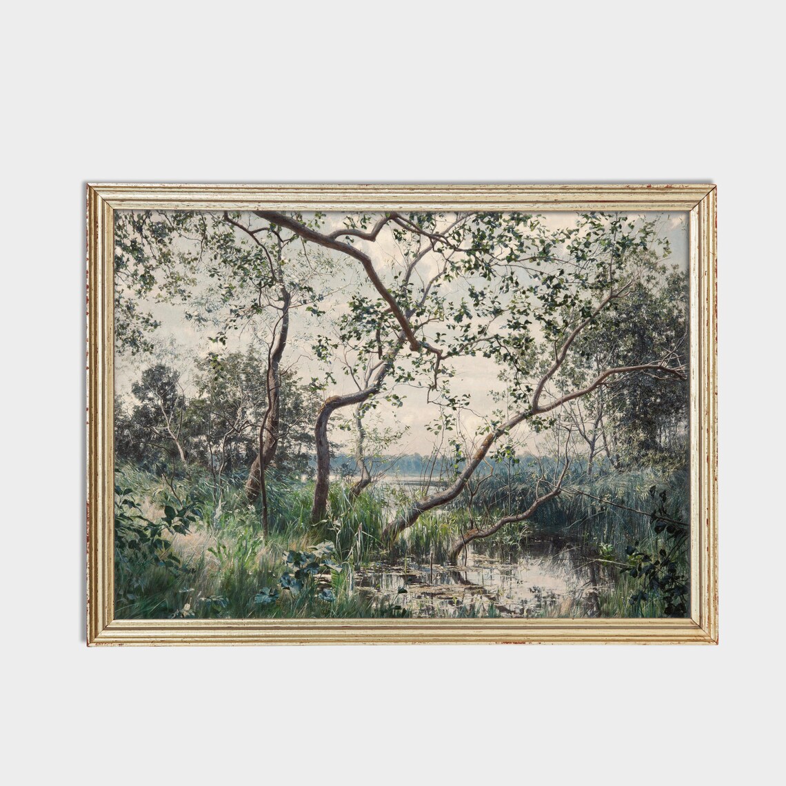 Overgrown Pond with Leaning Trees Vintage Nature Painting Poster - Image 2