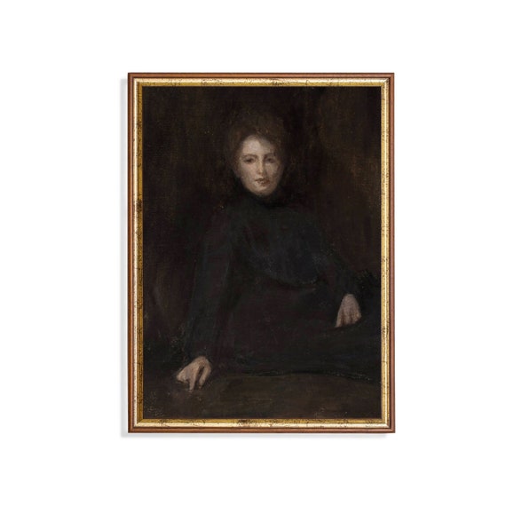 Vintage Painting Woman Portrait Painting Antique Moody Art Dark Academia Wall Art Victorian Print