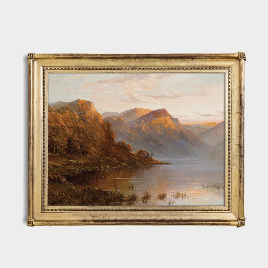Mountain Lake at Sunset With Grazing Sheep Vintage Scenic Poster - Image 3