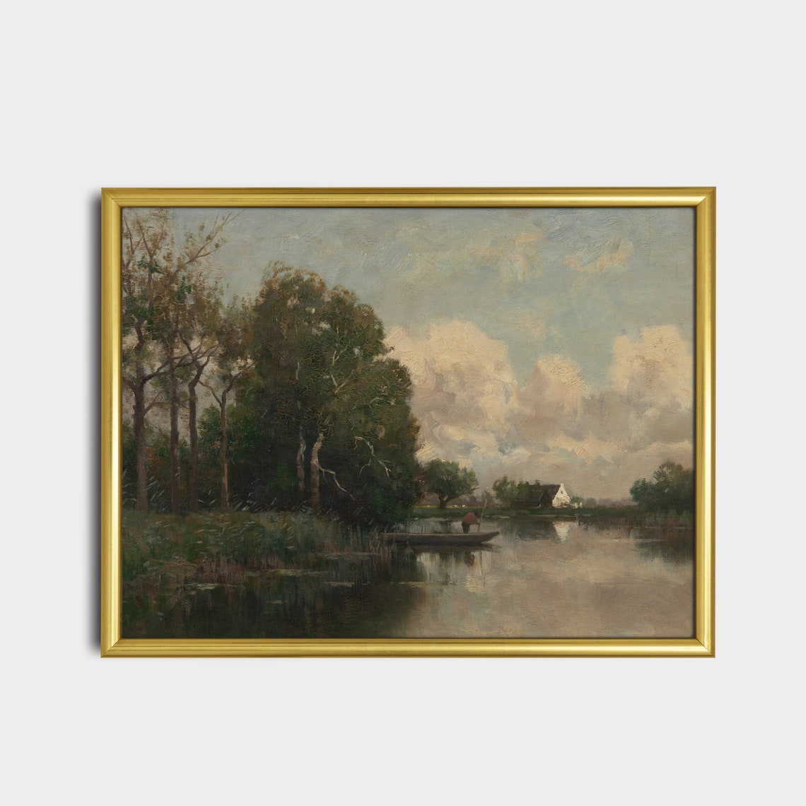 Quiet River Flowing Past Tall Trees Toward a Distant Cottage Poster - Image 5