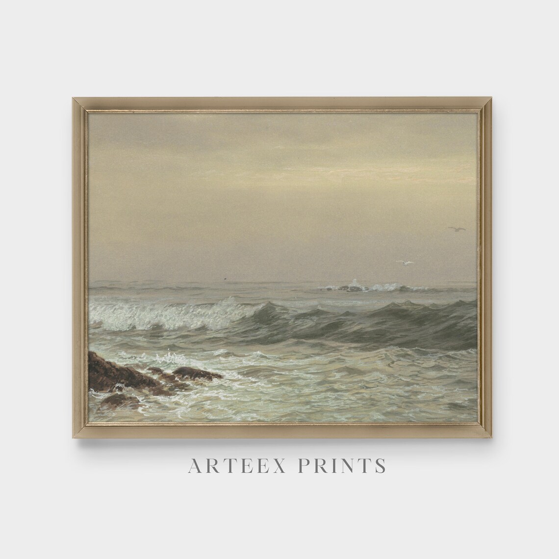 Vintage Seascape Painting, Antique Ocean Beach Art Print - Image 3