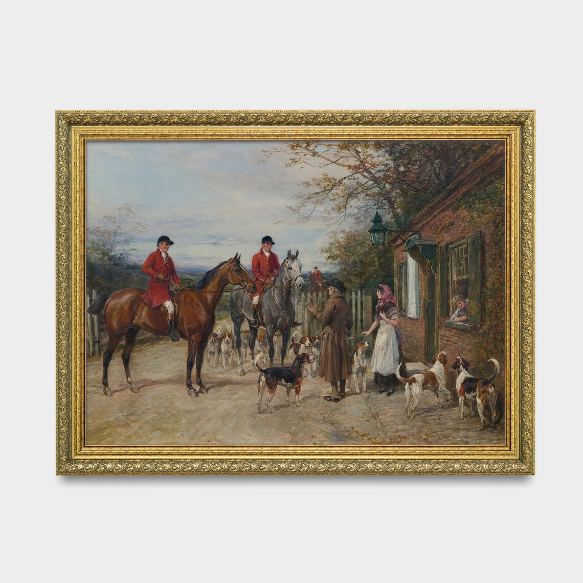 Fox Hunt Meet Inn Hounds Antique Equestrian Scene Oil Painting Poster - Image 3