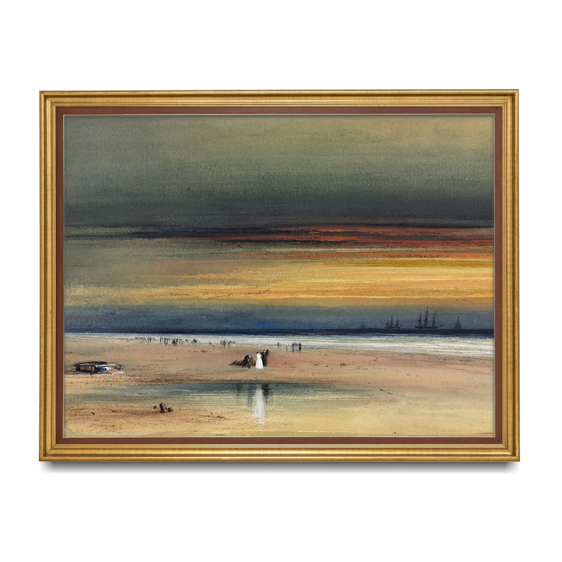 Vintage Seascape Painting Antique Sunset Fine Print Moody Rustic Ocean Beach Wall Art Coastal Decor - Image 4