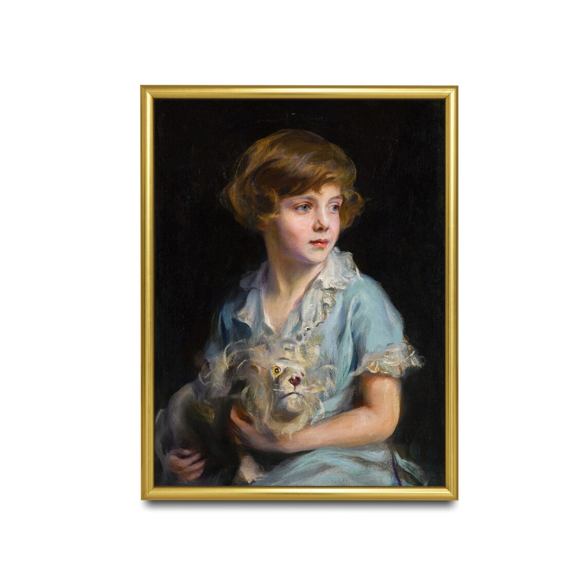 Child And Dog Portrait Painting Moody Vintage Antique European Print Over Bed Art Dark Academia Art - Image 3