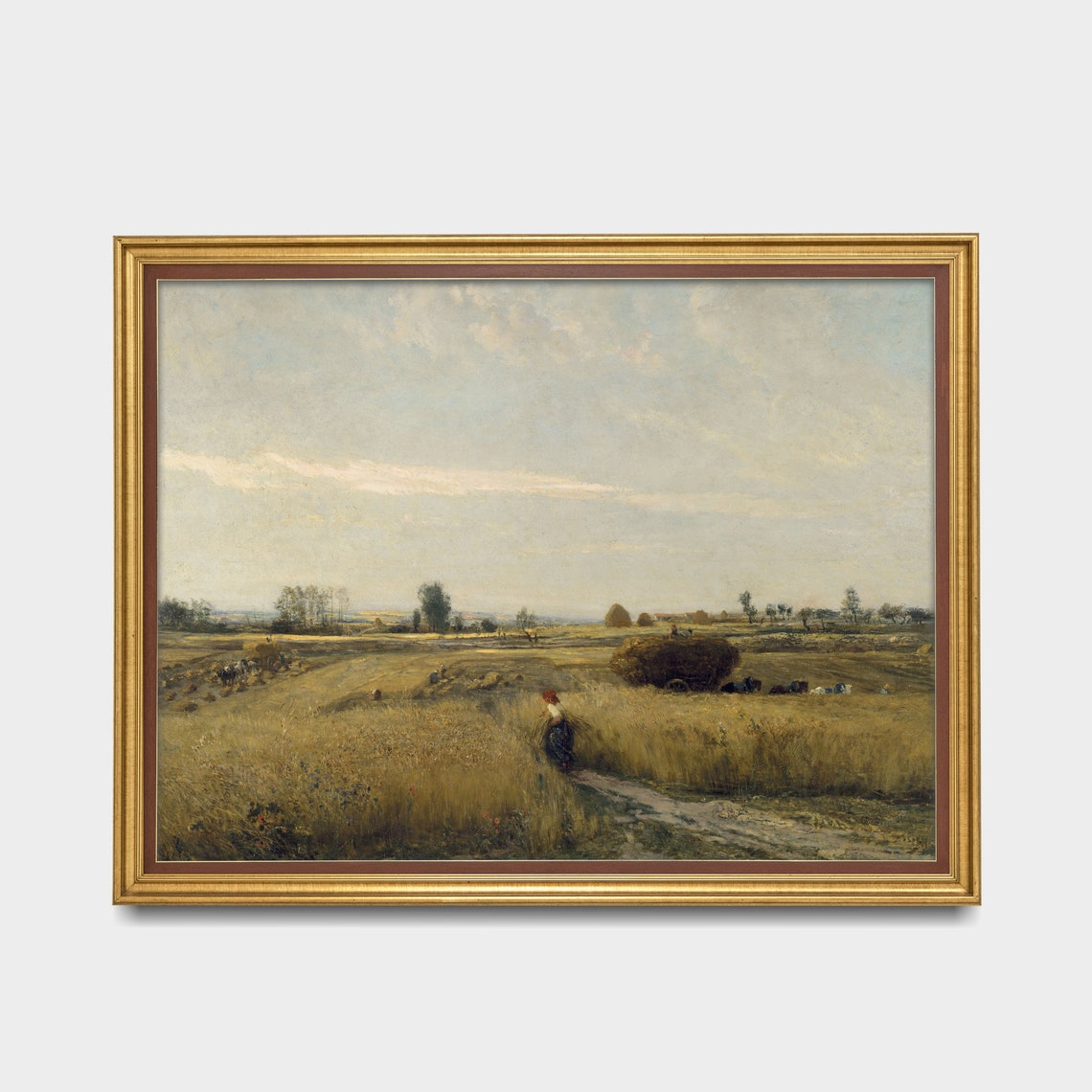 Golden Wheat Harvest Field with Workers and Haystacks Poster - Image 2