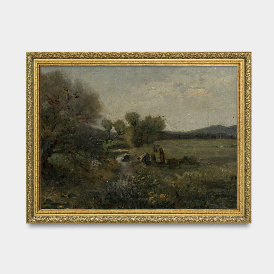 Muted Meadow Stream Figures Antique Pastoral Landscape Painting Poster - Image 2