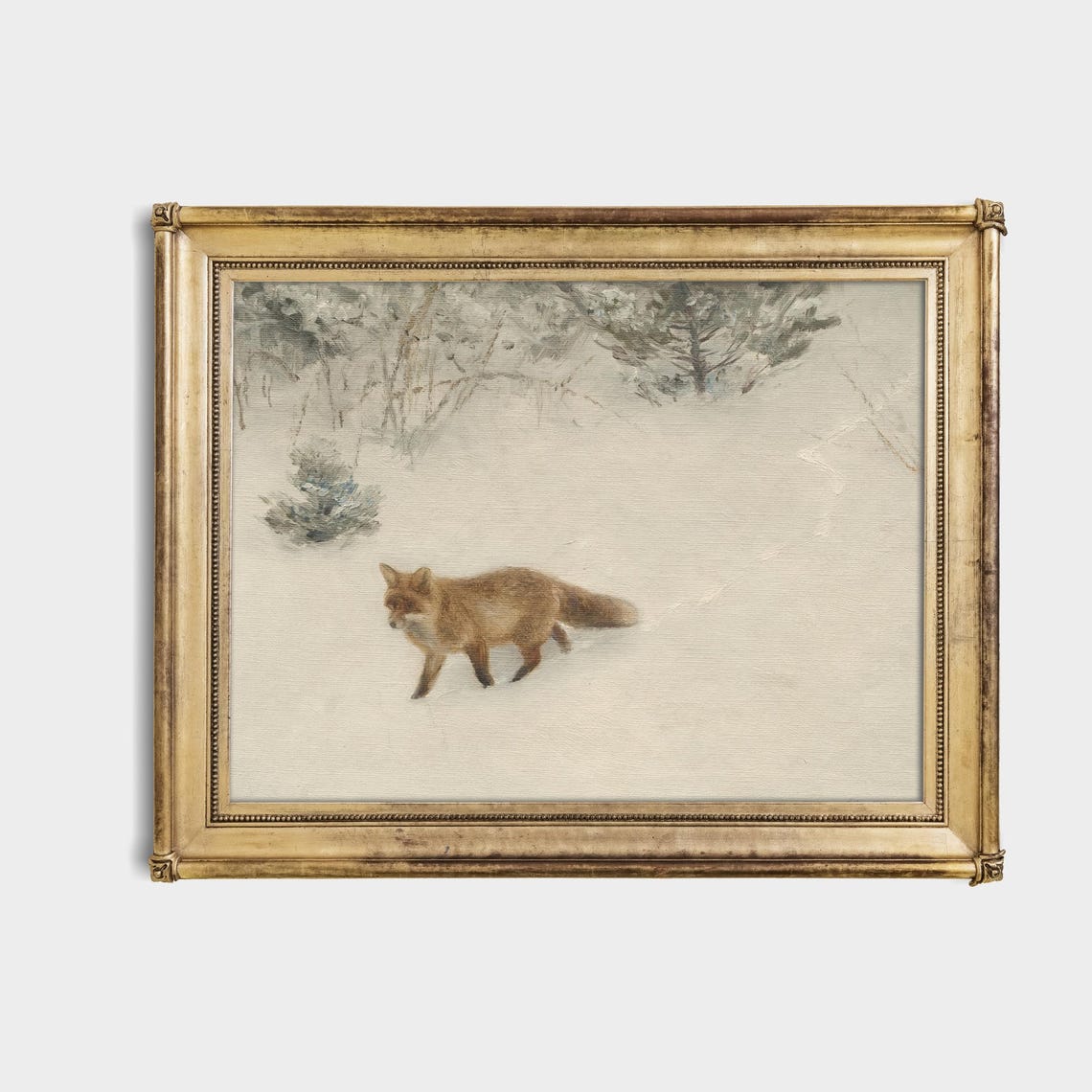 Vintage Red Fox Walking In Snowy Landscape Painting Wall Poster - Image 4