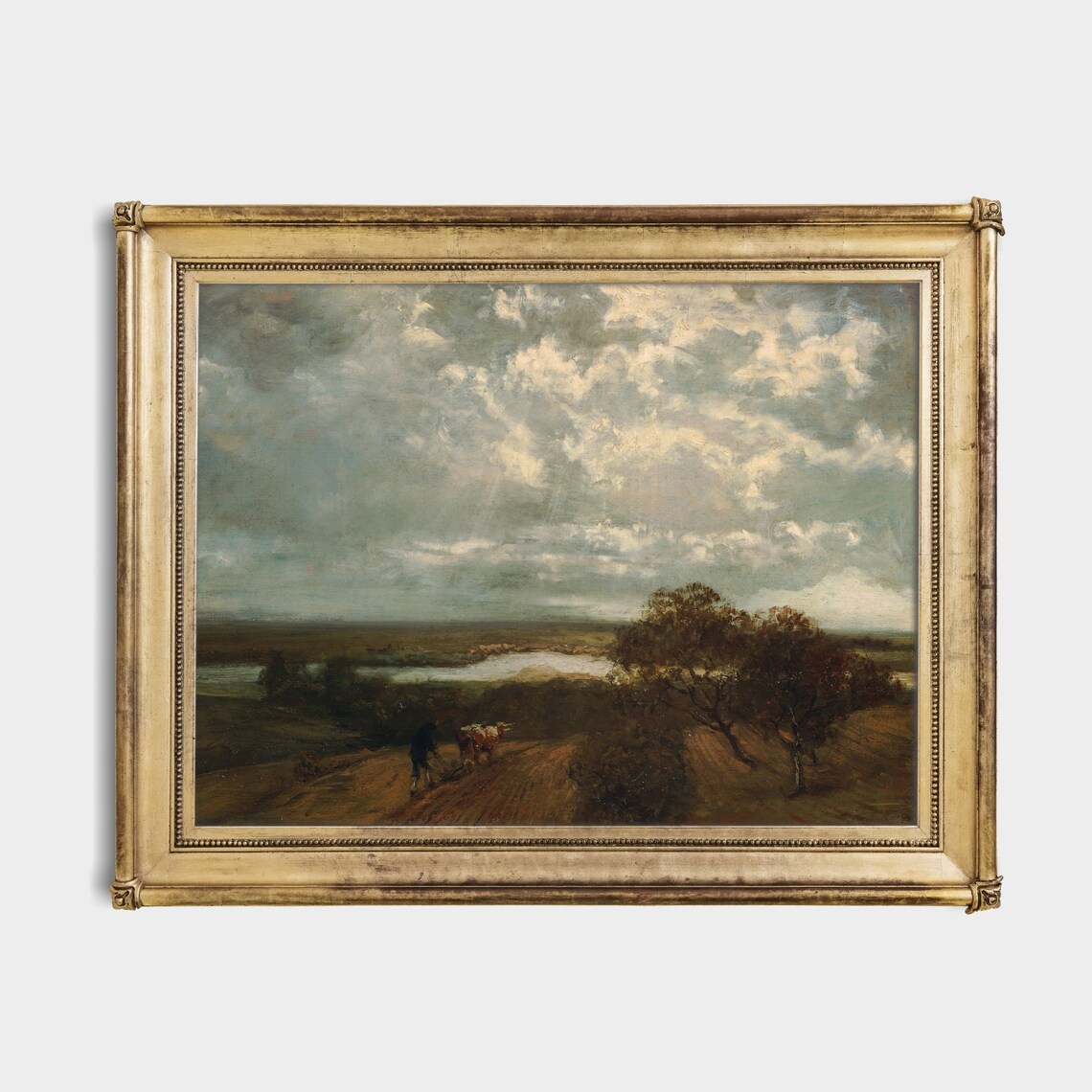 Stormy Countryside With Ploughman And Oxen Vintage Rural Poster - Image 2